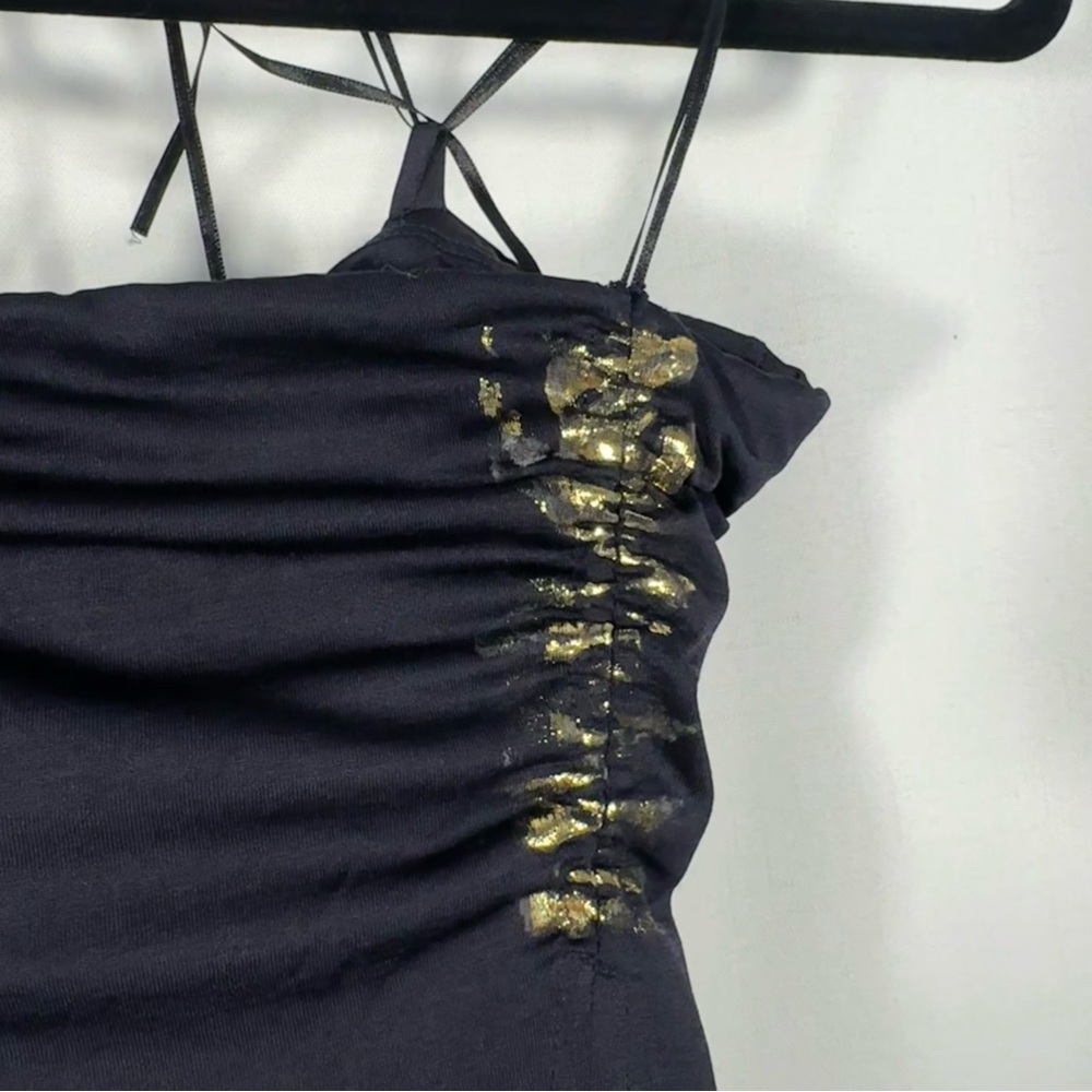 Vintage Marciano Black & Gold Ruched Midi Dress - Picture 6 of 8